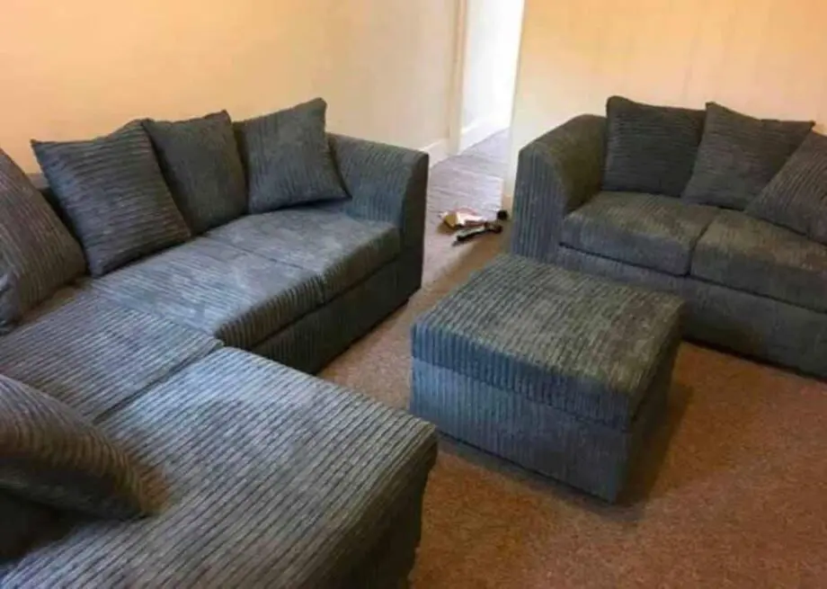 4 seater L shape sofa with love seat and pouffe