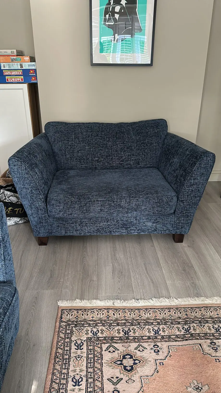 Blue 3 seater sofa bed and matching love seat