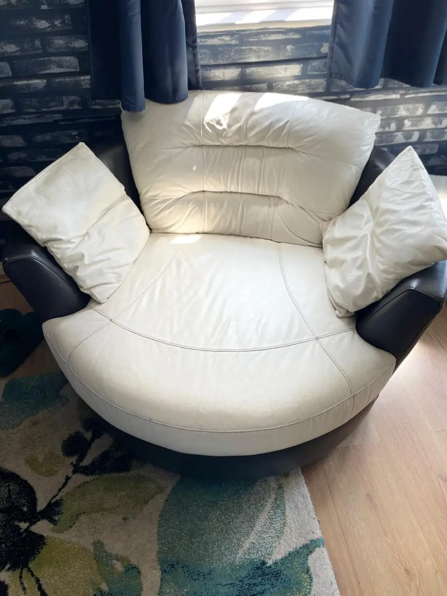 DFS cream corner sofa, a recliner sofa chair and a round corner sofa