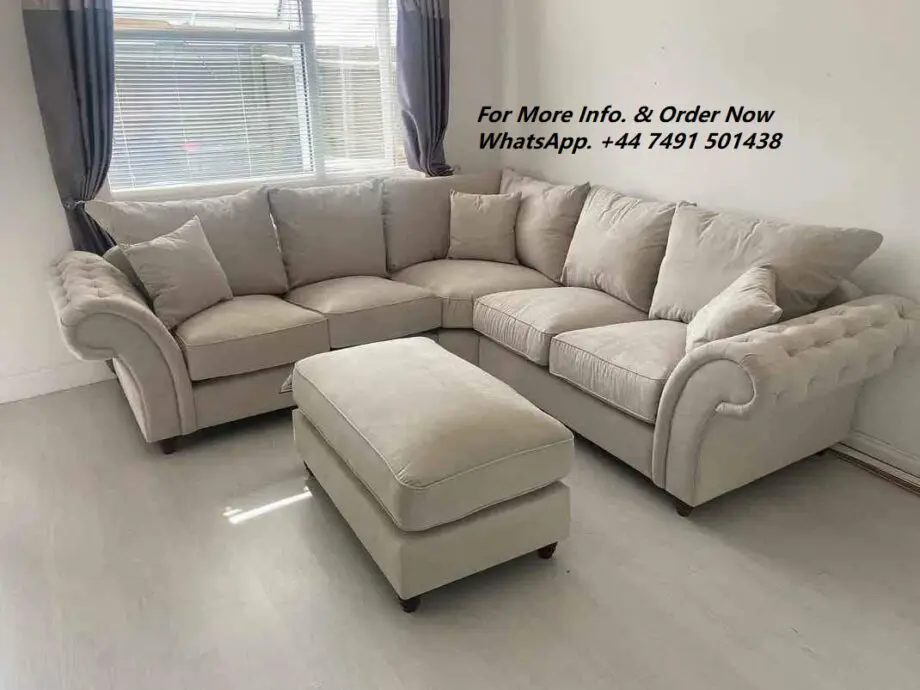 Chesterfield Corner Sofa With Puffy For Sale - Delivery Available