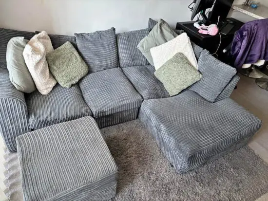 4 SEATER CORD SOFA WITH FOOTSTOOL
