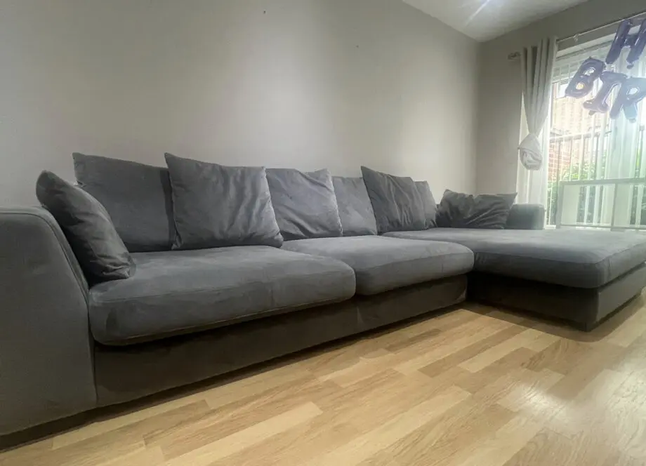 DFS Plush Velvet Left Corner Sofa – Grey
