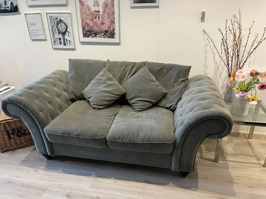 2x Grey Two-Seater Sofa Club Sofas