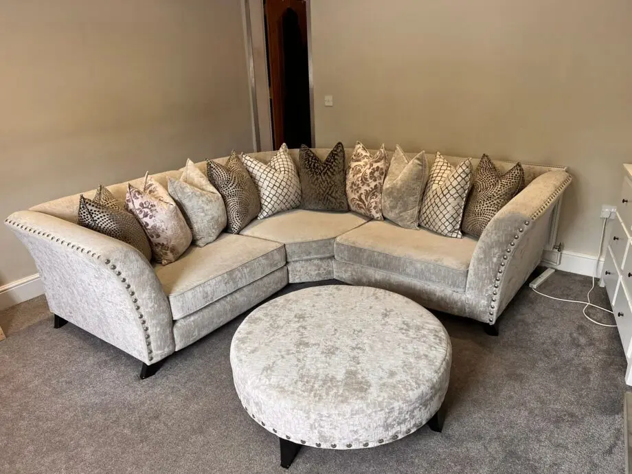 Sofology fairmont corner sofa with round footstool and 10 cushions