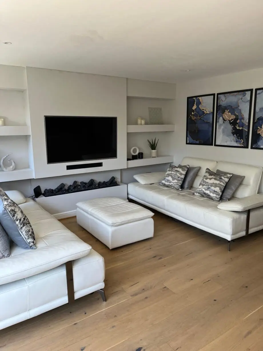 Artemis white leather sofa and footstool