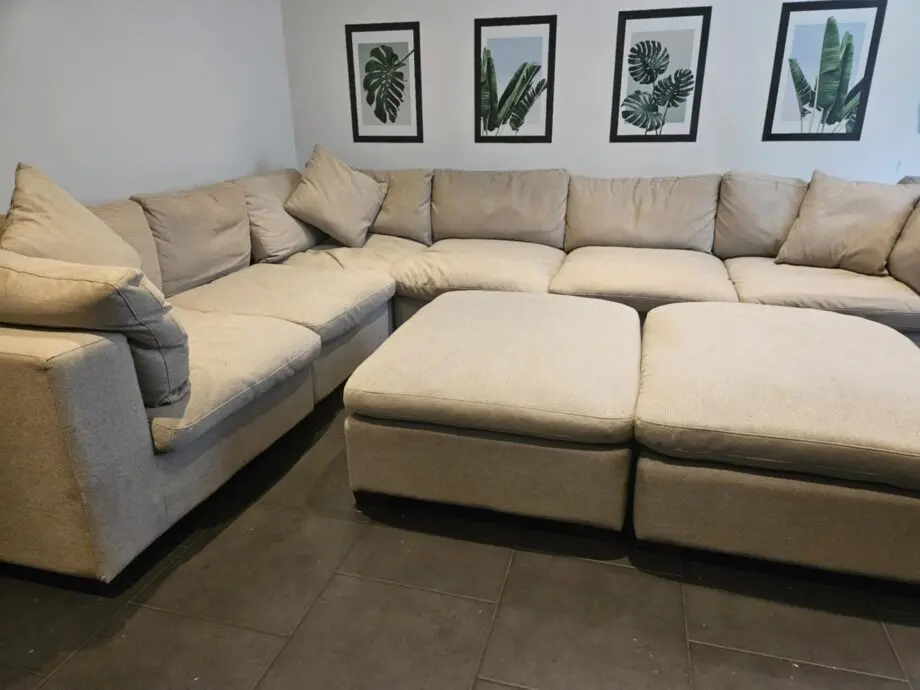 Thomasville 8 piece beige modular corner sofa/settee/couch plus ottomans.