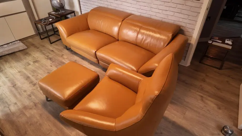 Galaxy 3 seater power recliner chair and stool with power headrests and USB ports Honey Yellow
