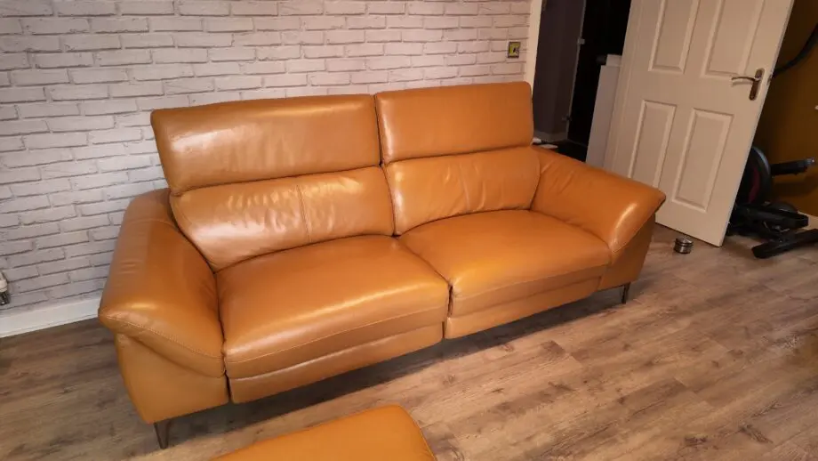 Galaxy 3 seater power recliner chair and stool with power headrests and USB ports Honey Yellow