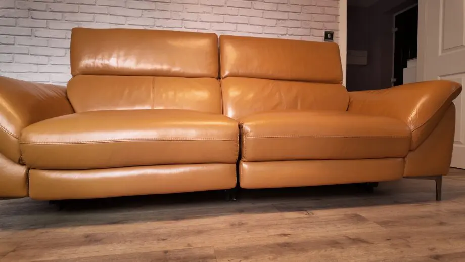 Galaxy 3 seater power recliner chair and stool with power headrests and USB ports Honey Yellow
