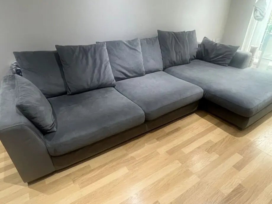 DFS Plush Velvet Left Corner Sofa – Grey