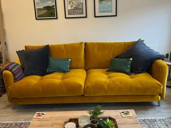 Loaf 'banoffee' extra large velvet mustard sofa