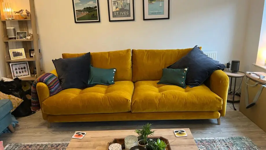 Loaf 'banoffee' extra large velvet mustard sofa