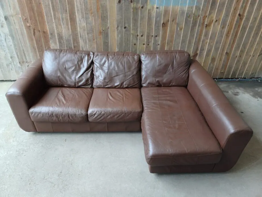 L Shape Brown Real Leather Corner Sofa #108