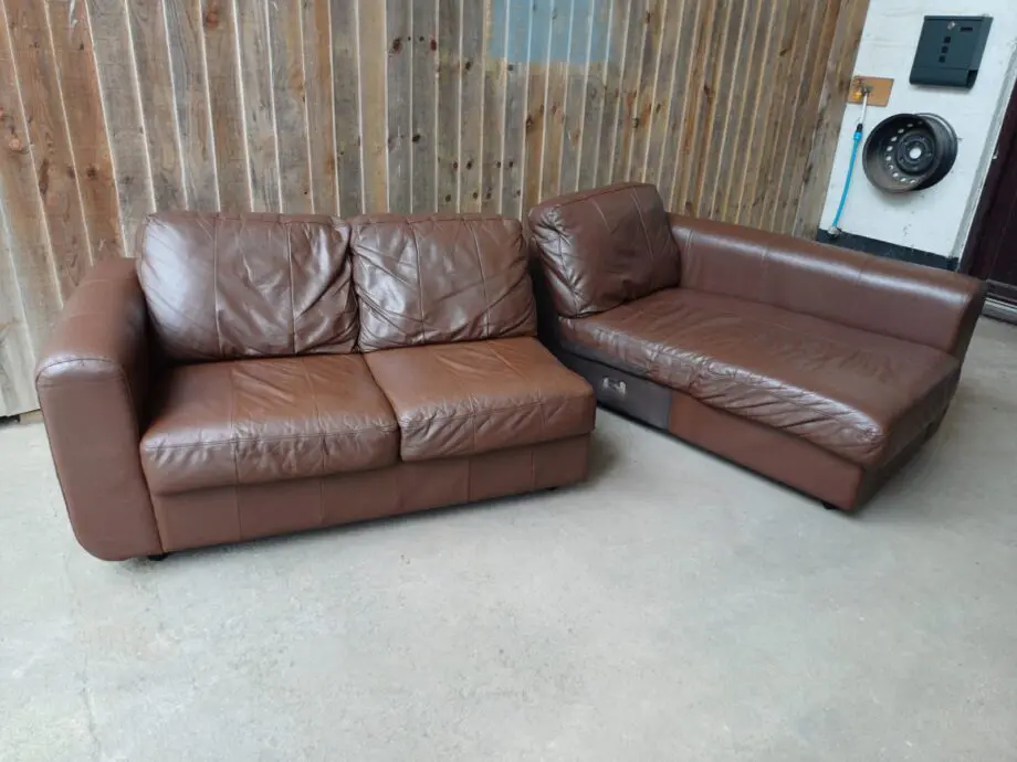 L Shape Brown Real Leather Corner Sofa #108