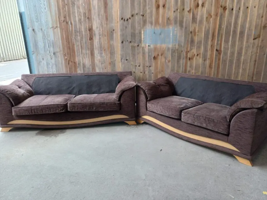 3 Seater & 2 Seater + Footstool Brown Chenille Sofas