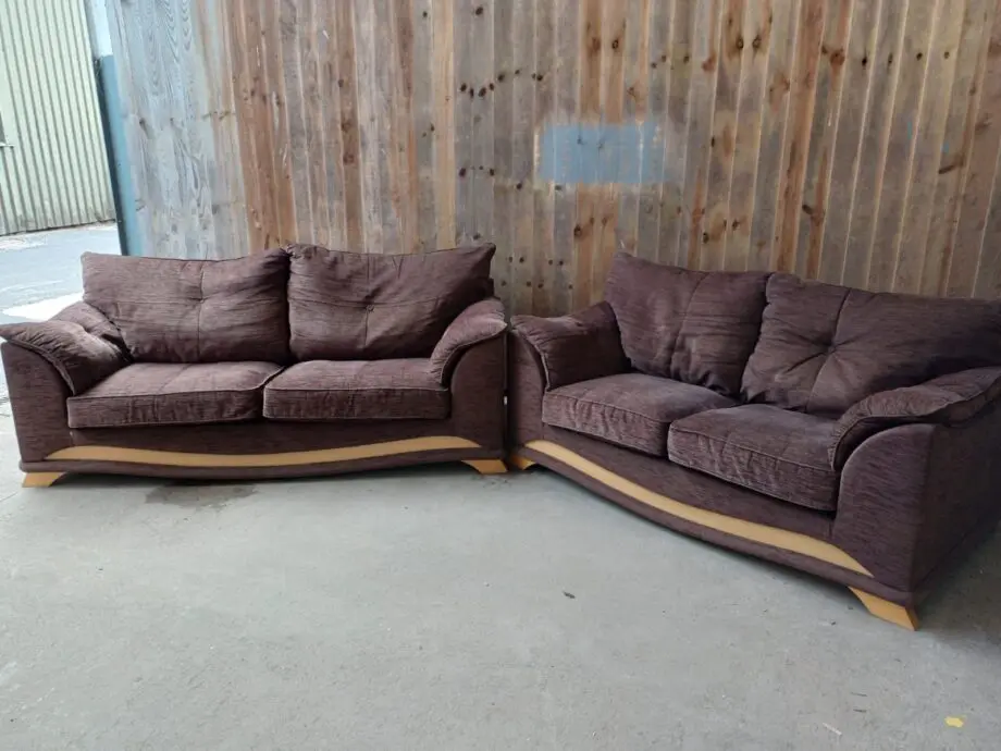 3 Seater & 2 Seater + Footstool Brown Chenille Sofas