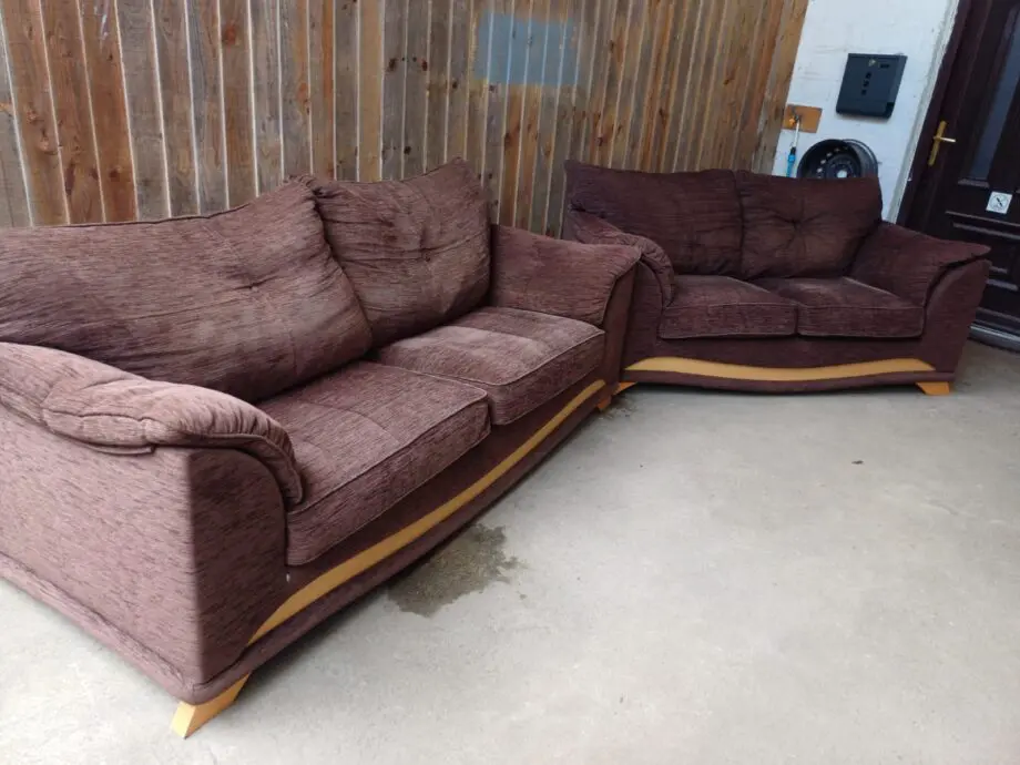 3 Seater & 2 Seater + Footstool Brown Chenille Sofas