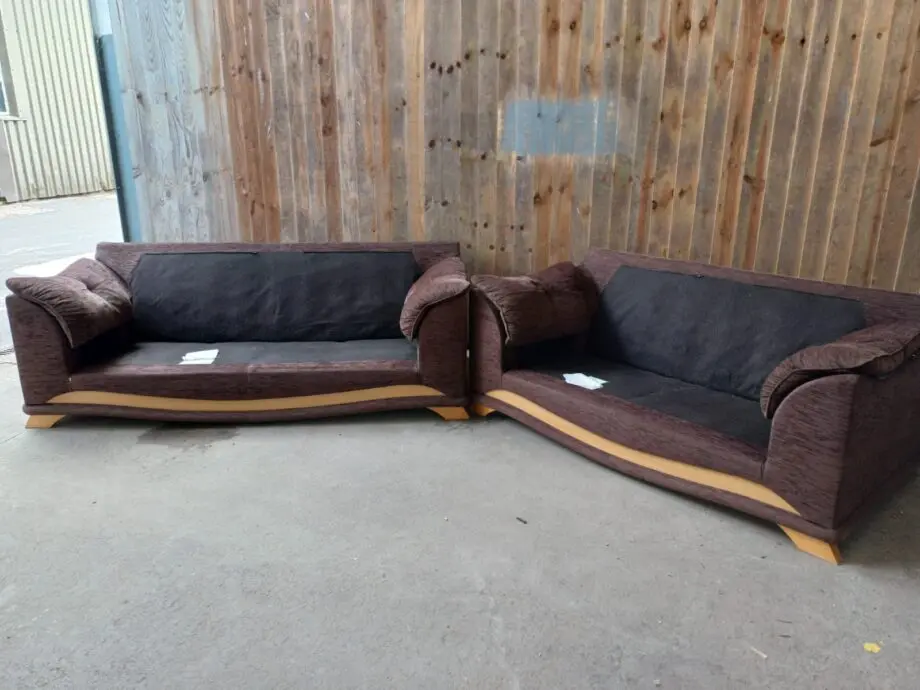 3 Seater & 2 Seater + Footstool Brown Chenille Sofas
