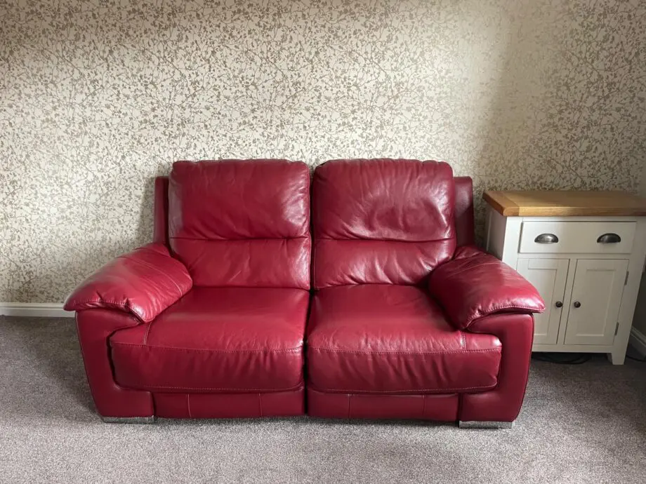 Red leather, recliner, 2 seater