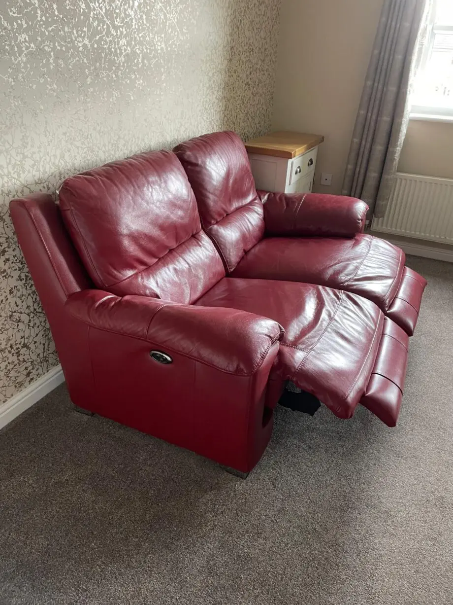 Red leather, recliner, 2 seater