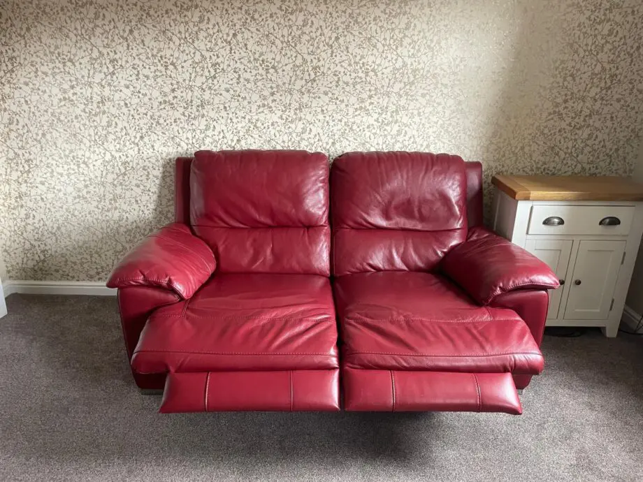 Red leather, recliner, 2 seater