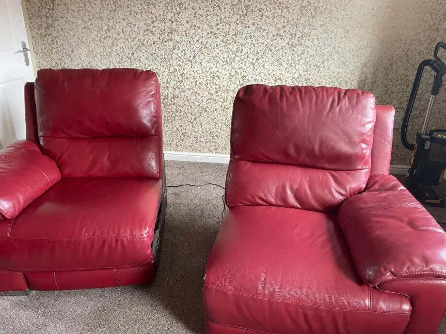 Red leather, recliner, 2 seater