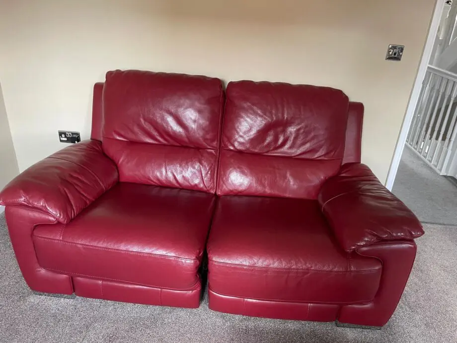 Red leather, recliner, 2 seater