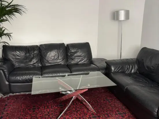 DFS black leather sofa set