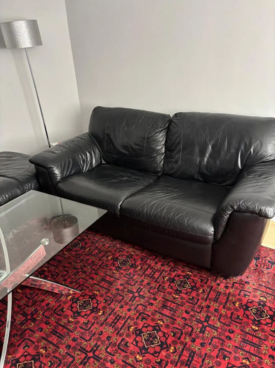 DFS black leather sofa set