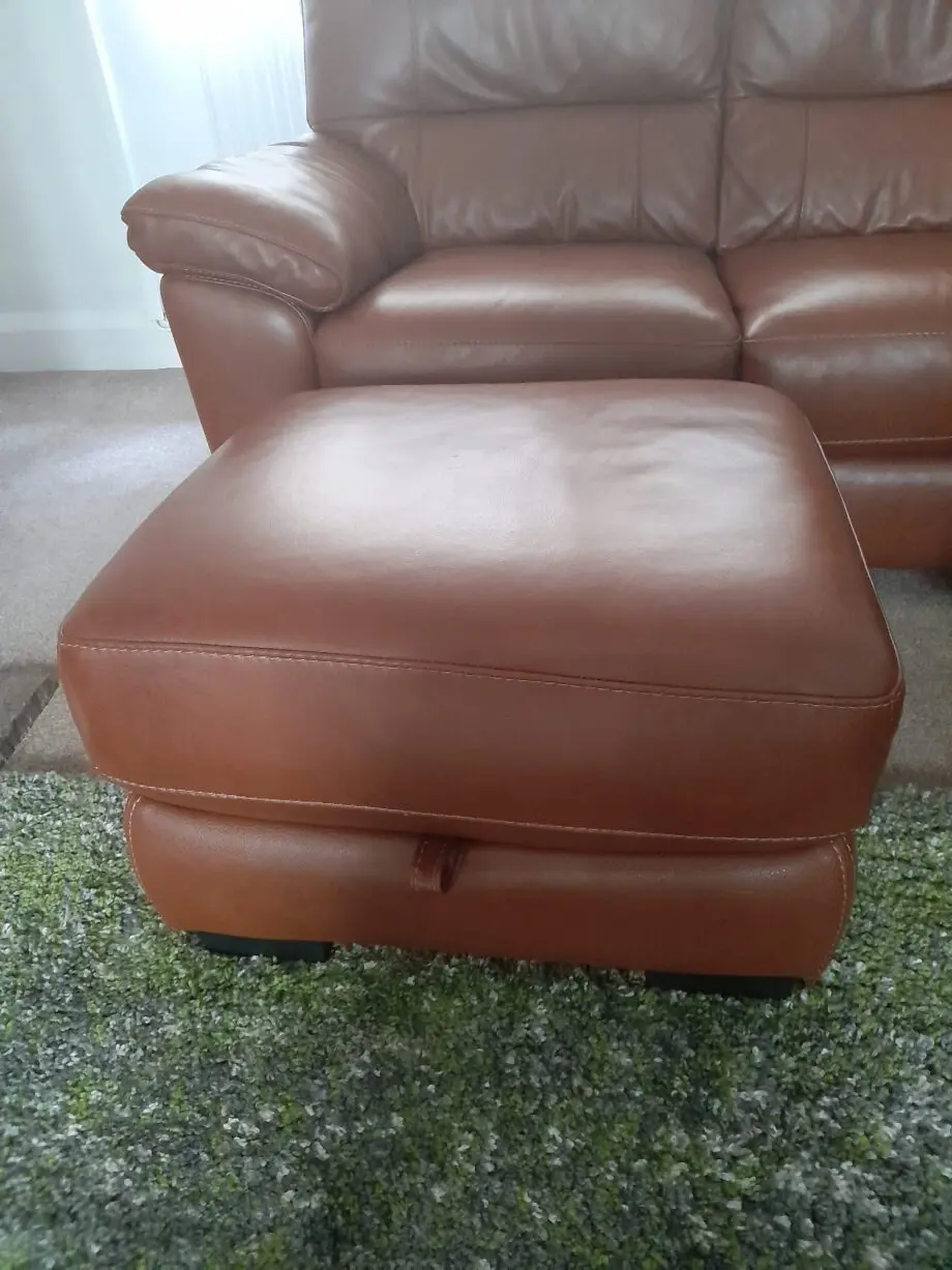 2 seater leather sofa with storage pouffe