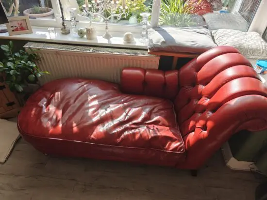 Chaise Longue Large Deep Buttoned Chesterfield Sofa Oxblood Genuine Leather