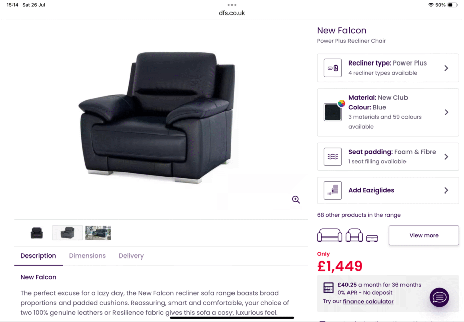 DFS Reclining leather arm chair.