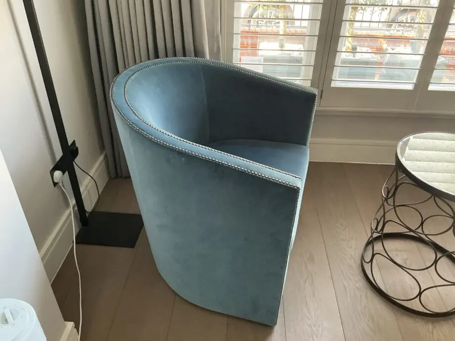 Sofa & Chair Company Bespoke Velvet Swivel Club Chairs with Bronze detailing