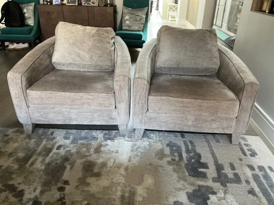 Grey Chenille Robert Langford Armchairs