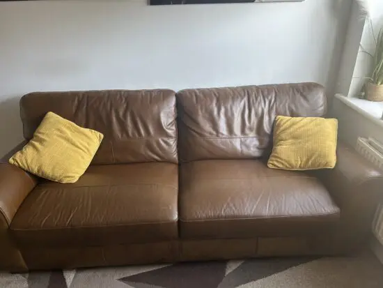 Argos Tan 3 seater leather sofa and footstool (Salisbury)