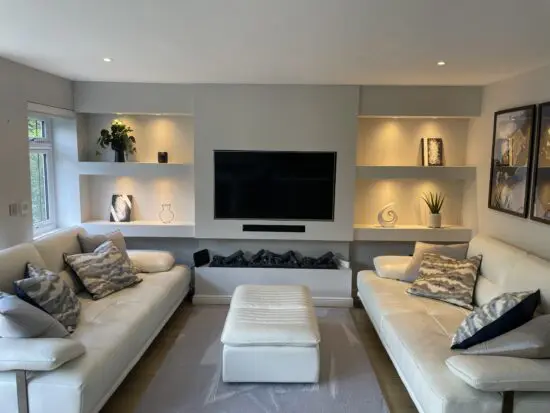 Artemis white leather sofa and footstool