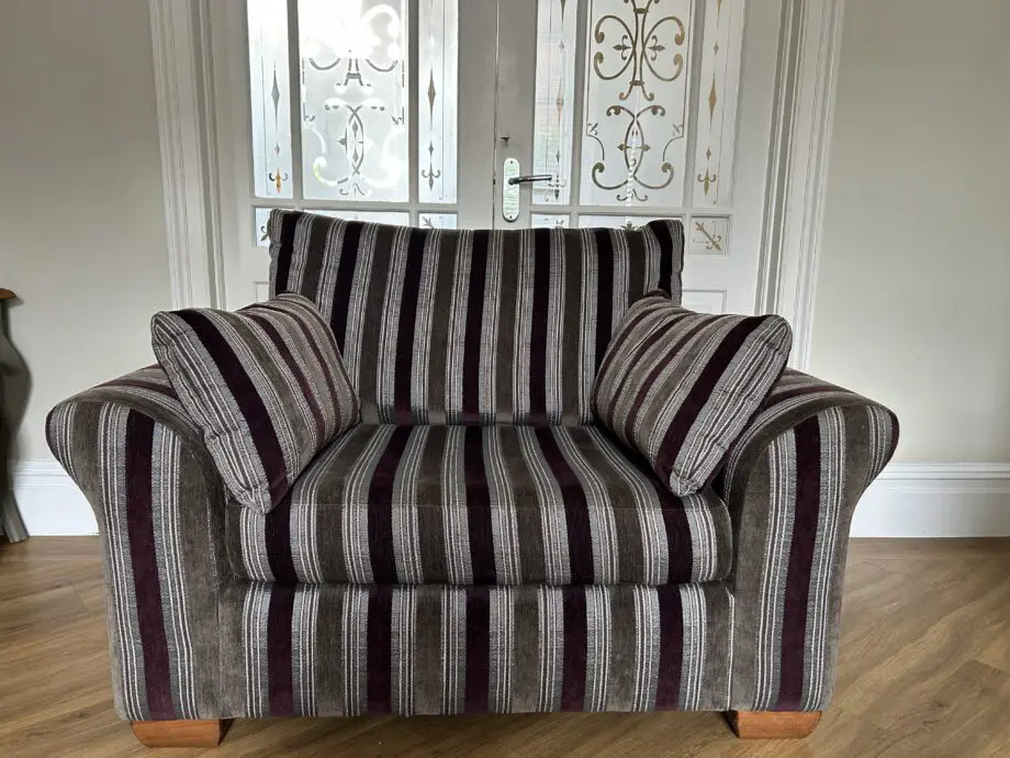 Marks & Spencer Brown Sofa, Brown and Burgundy Love Seat and Pouff