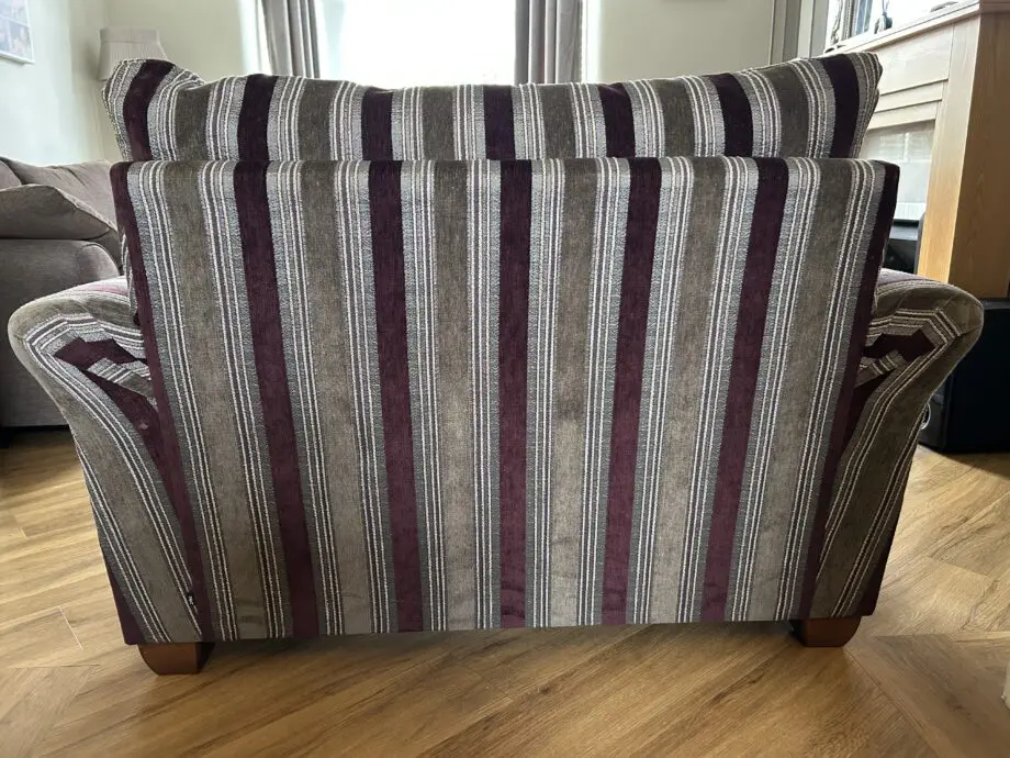 Marks & Spencer Brown Sofa, Brown and Burgundy Love Seat and Pouff