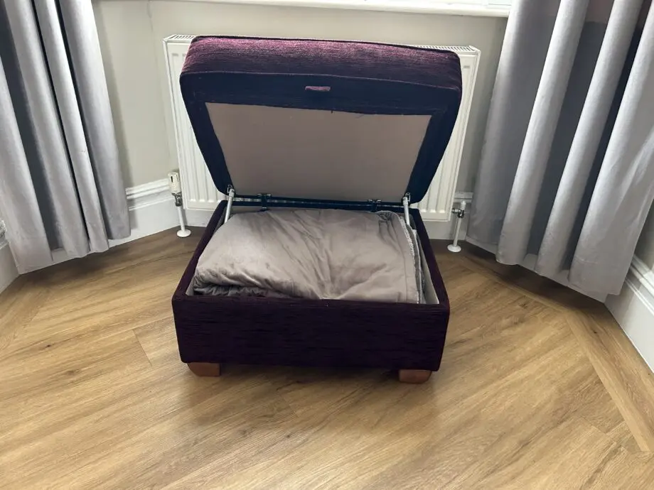 Marks & Spencer Brown Sofa, Brown and Burgundy Love Seat and Pouff