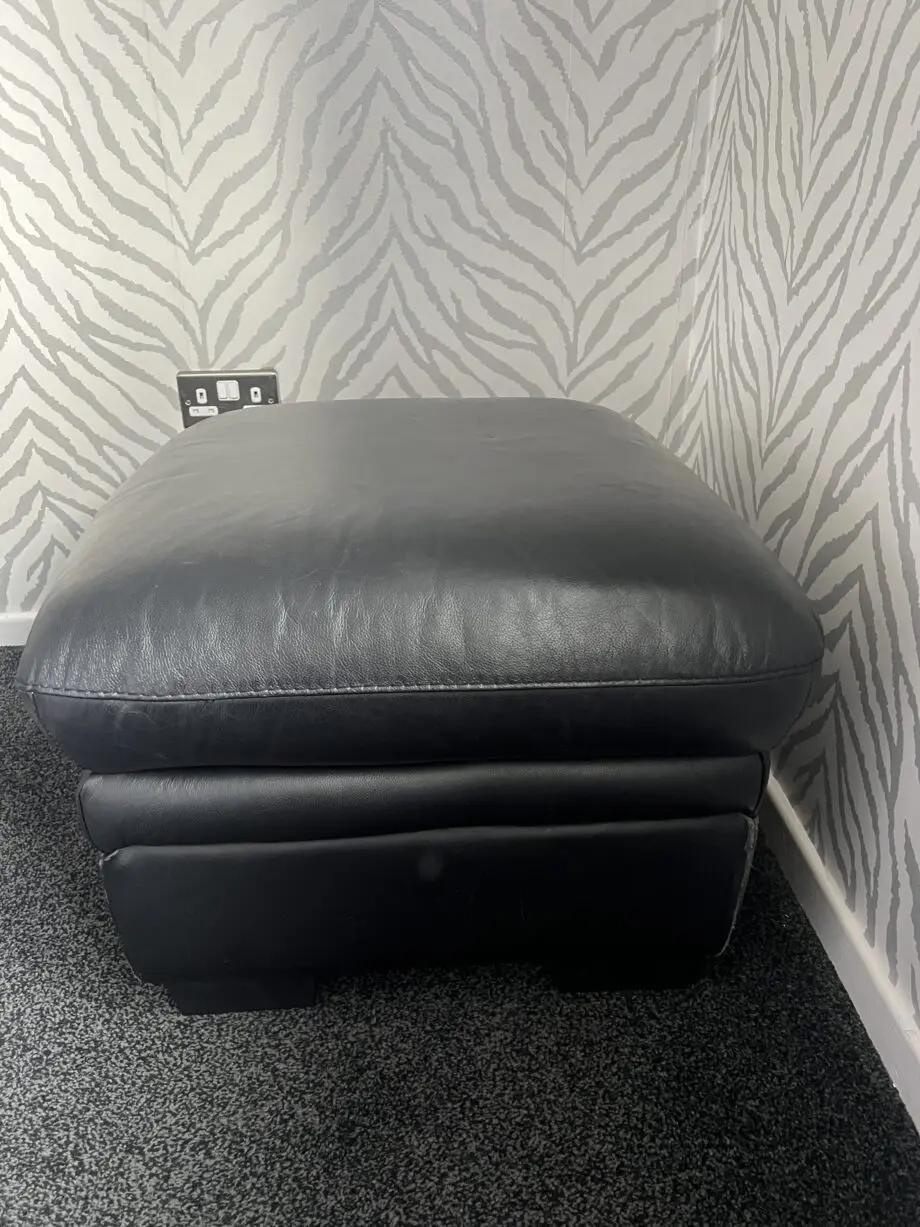 DFS black leather corner sofa & chair