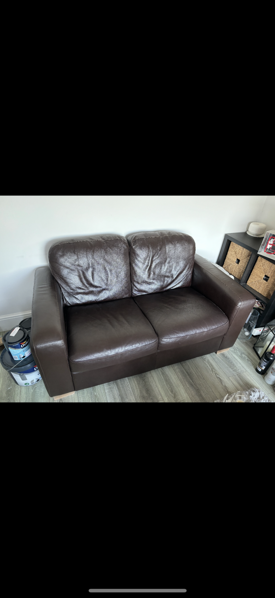 2 seater brown leather sofa