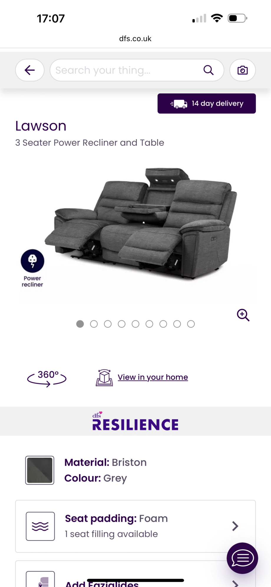 Dfs Lawson 3 seat power recliner and table