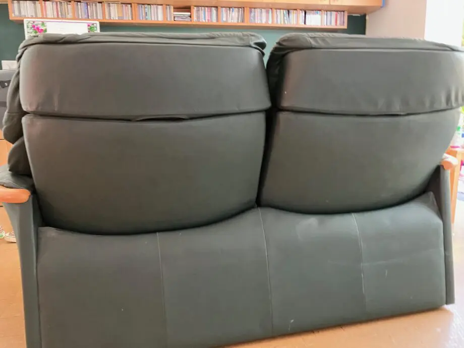 Stressless leather recliner two seater with light coloured wood