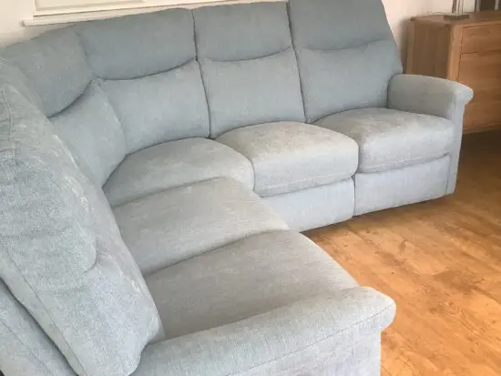 Furniture Village Baby blue Lille Corner sofa with power recliners