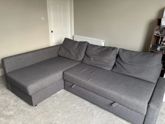FRIHETEN Corner sofa-bed with storage, Skiftebo dark grey