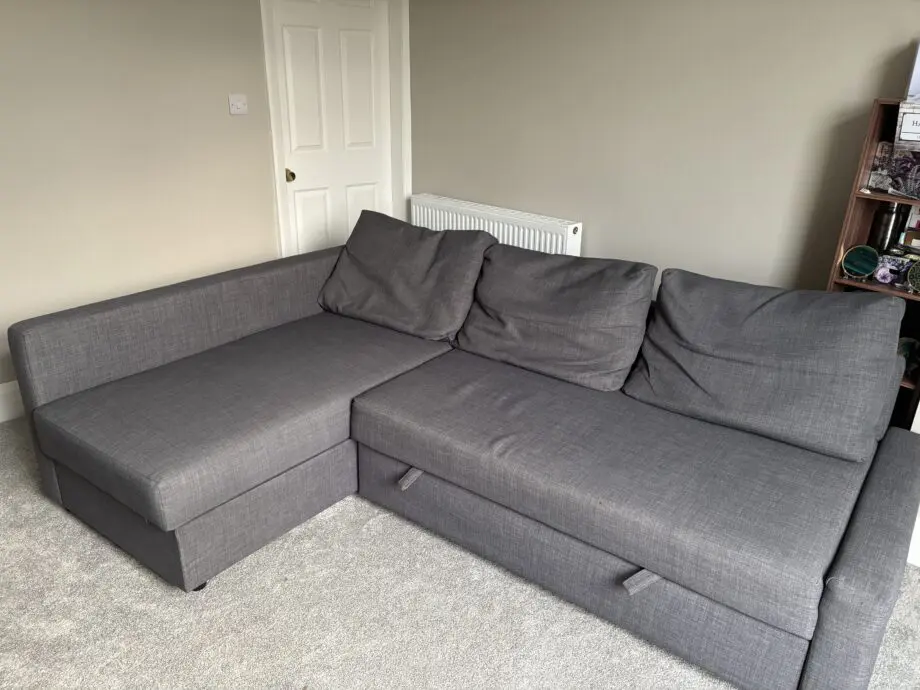 FRIHETEN Corner sofa-bed with storage, Skiftebo dark grey