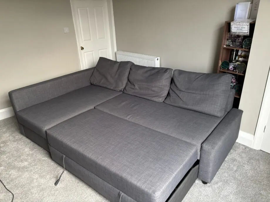 FRIHETEN Corner sofa-bed with storage, Skiftebo dark grey