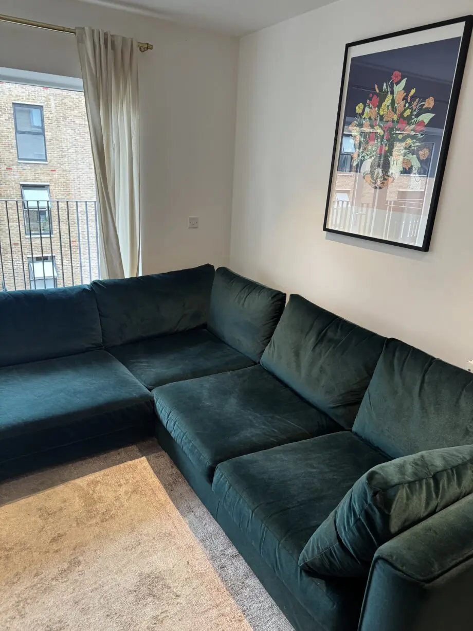 DFS Green velvet corner sofa