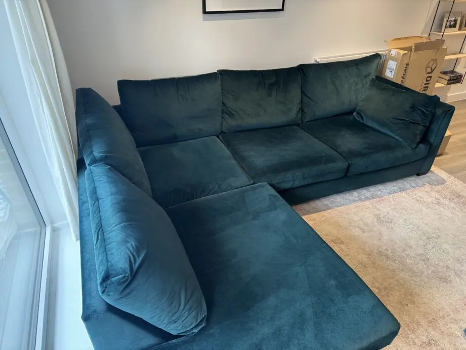 DFS Green velvet corner sofa