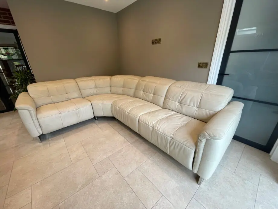 Stokers electric cream leather reclining corner sofa